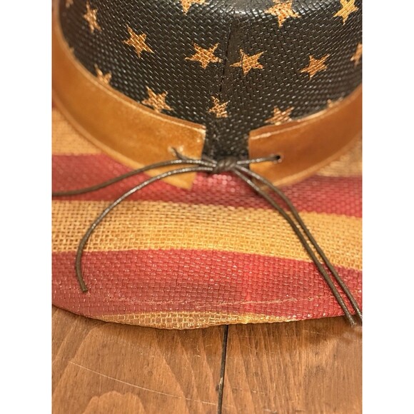 Vintage Tea Stained USA American Flag Shape It Brim Western Cowboy Hat Unisex - Picture 4 of 14